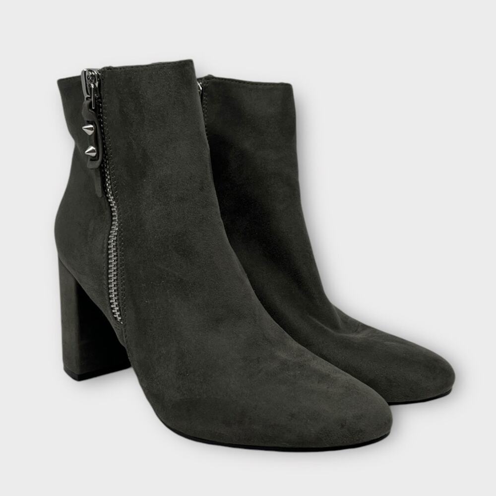 Nine West Women's Trike Grey Faux Suede Block Heel Booties Size 10